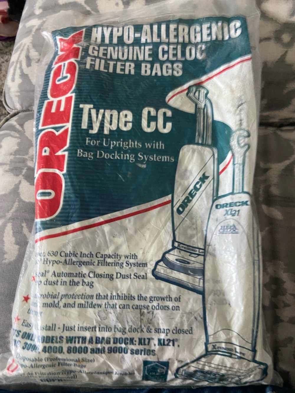Oreck Type CC Vacuum Filter Bags - Blue/White/Red Packaging 6 bags